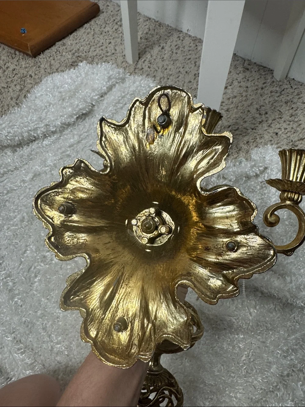 Gold brass wall candelabra taper candle holder